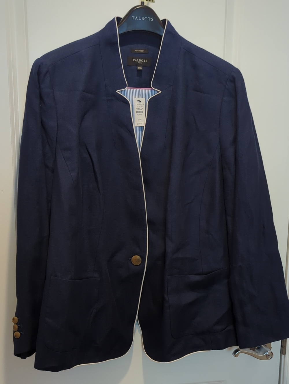NWT Talbots Aberdeen Navy Blazer with White Piping Size 24w